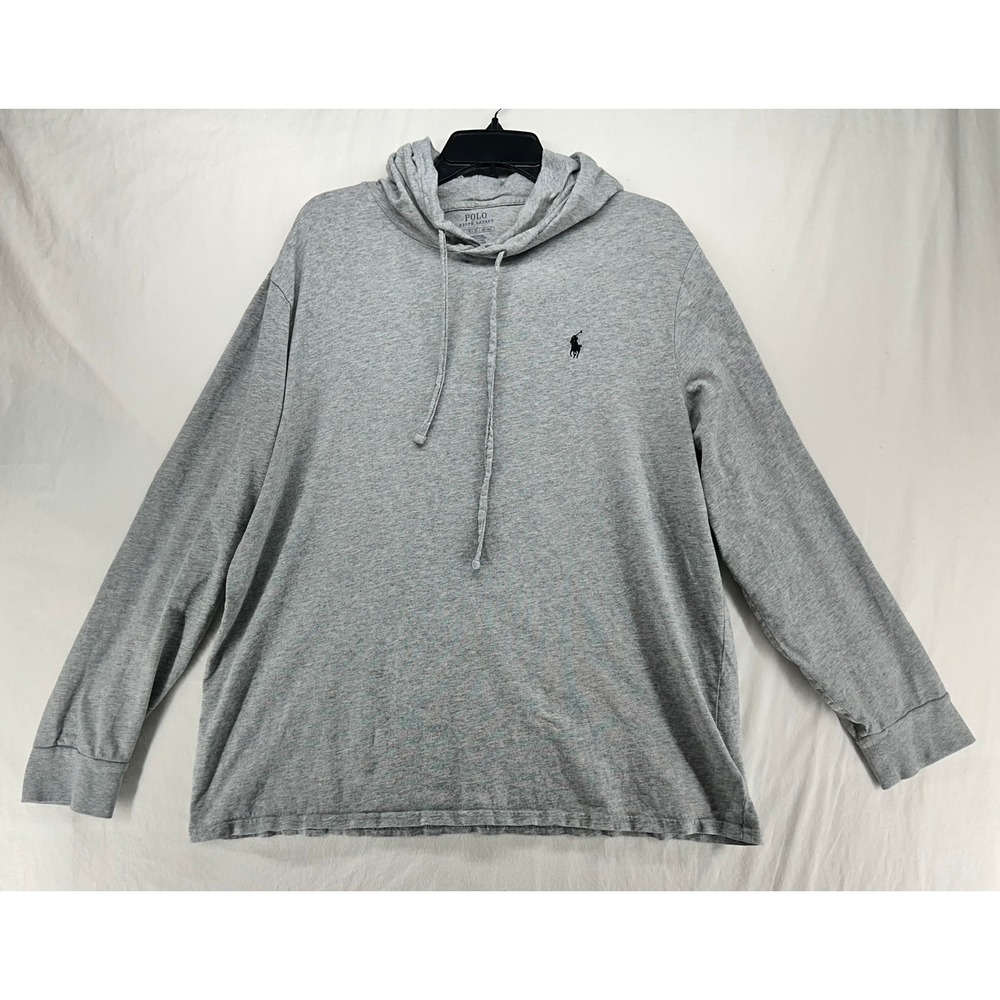 Polo Ralph Lauren Mens XL Heather Grey Cotton Long Sleeve Hooded T-Shirt Pony